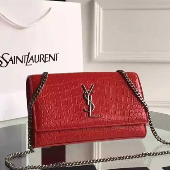 Replica Saint Laurent Medium Monogram Satchel In Red Crocodile Leather Handbags